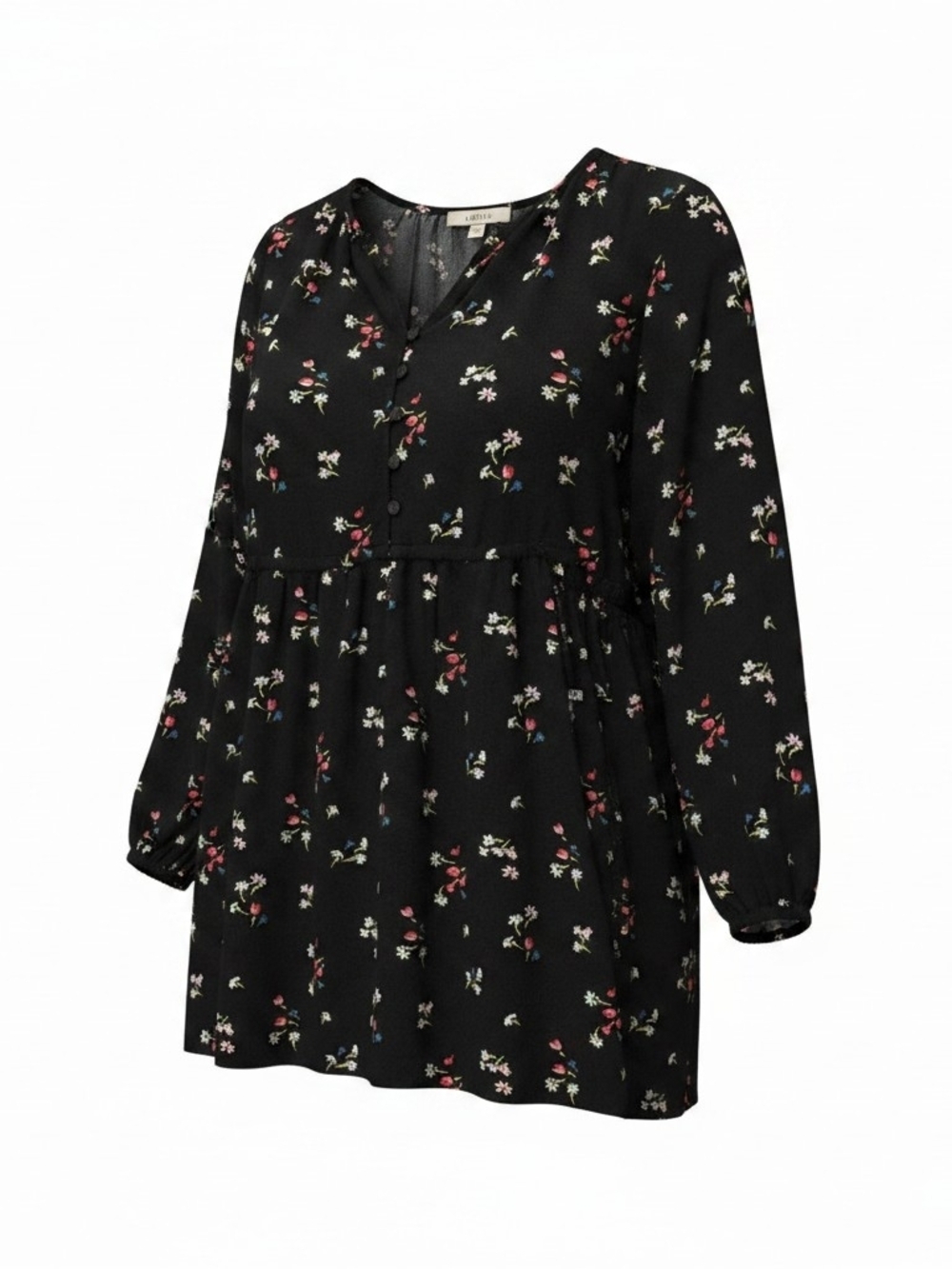 LOFT Floral Mini Dress Size Small | Black Long Sleeve Tie Waist - Picture 3 of 5